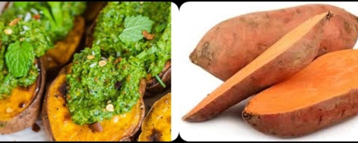 Sladki krompir s pesto koriandrovo omako